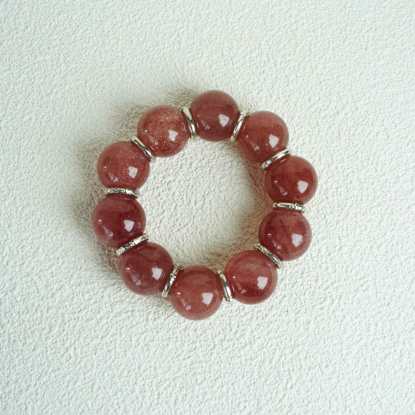 Strawberry Quartz Bracelet – 19MM– Natural Healing Crystals Jewelry – Handmade Natural Crystals|「Ethereal Veil」