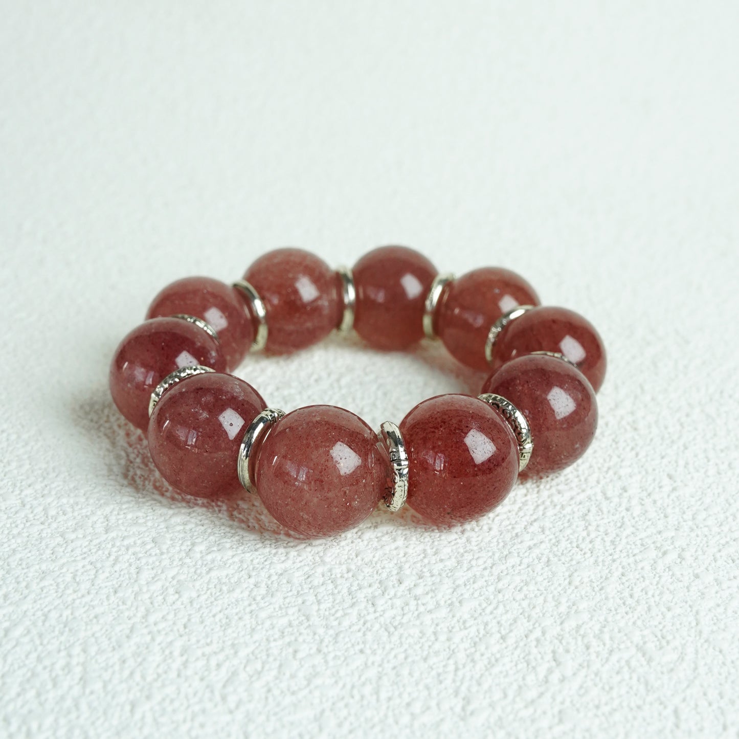 Strawberry Quartz Bracelet – 19MM– Natural Healing Crystals Jewelry – Handmade Natural Crystals|「Ethereal Veil」