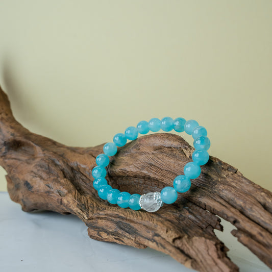Amazonite & Clear Quartz Bracelet + Silver Charm | Calmness & Clarity– Natural Healing Crystals Jewelry – Handmade Natural Crystals|「Ethereal Veil」