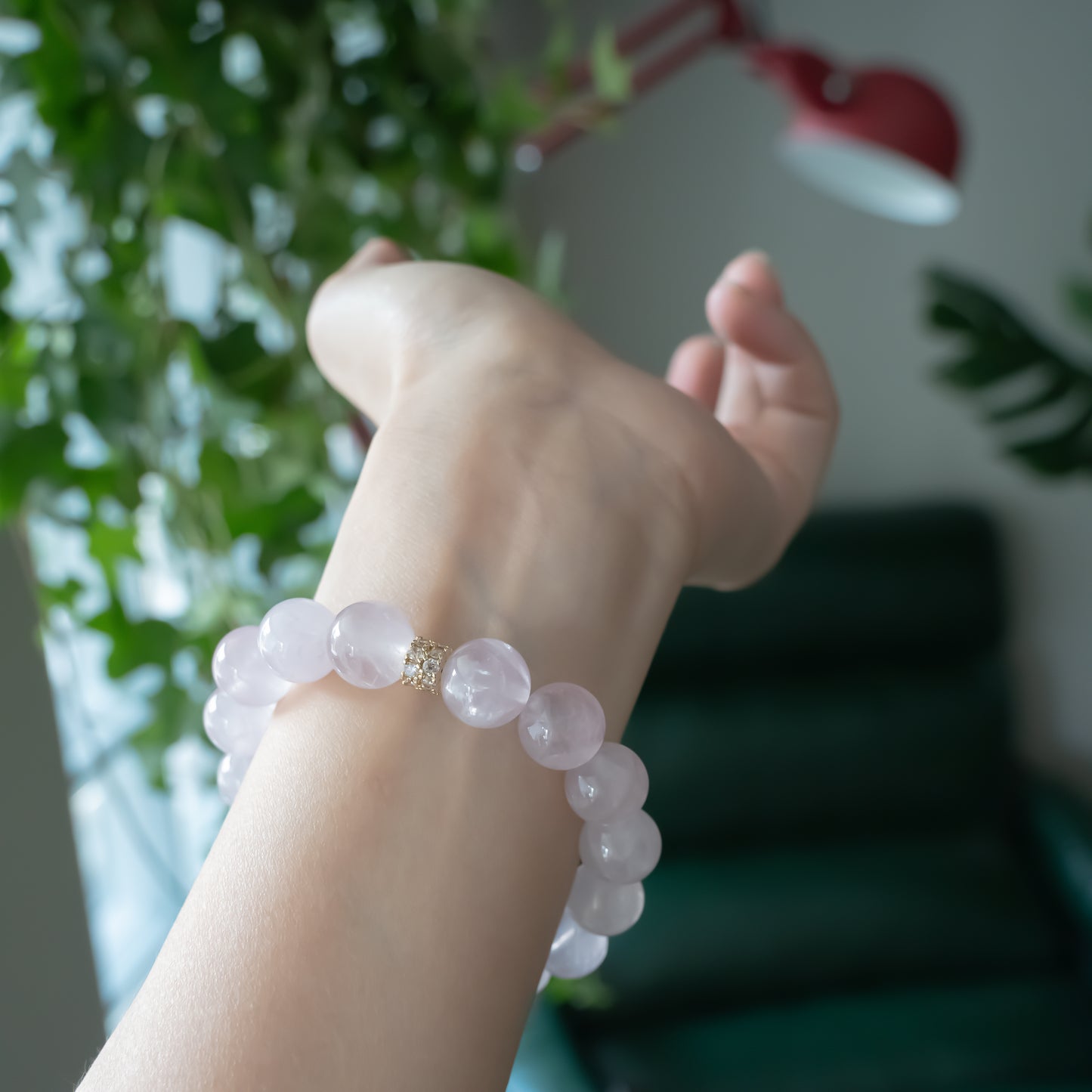 Rose Quartz 12mm Love Bracelet | Heart Chakra Healing Stone– Natural Healing Crystals Jewelry – Handmade Natural Crystals|「Ethereal Veil」