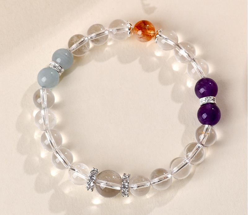 Clear Quartz & Amethyst &Aquamarine– Natural Healing Crystals Jewelry – Handmade Natural Crystals|「Ethereal Veil」