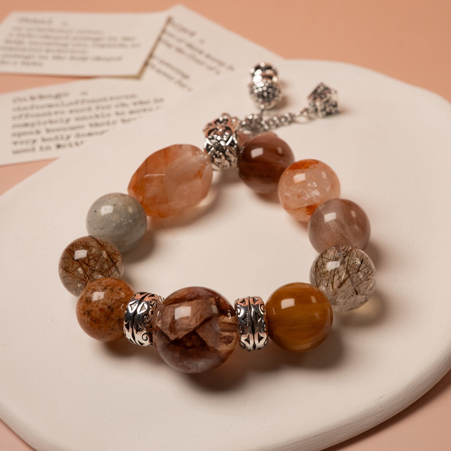 Celestial Power Stack – Super Seven, Garden Phantom & Scarlet Flower Quartz– Natural Healing Crystals Jewelry – Handmade Natural Crystals|「Ethereal Veil」