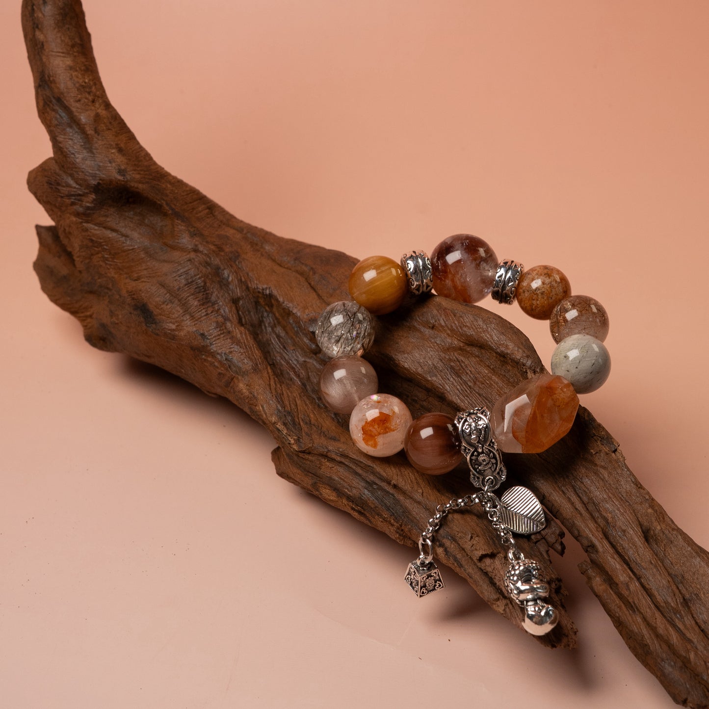 Celestial Power Stack – Super Seven, Garden Phantom & Scarlet Flower Quartz– Natural Healing Crystals Jewelry – Handmade Natural Crystals|「Ethereal Veil」