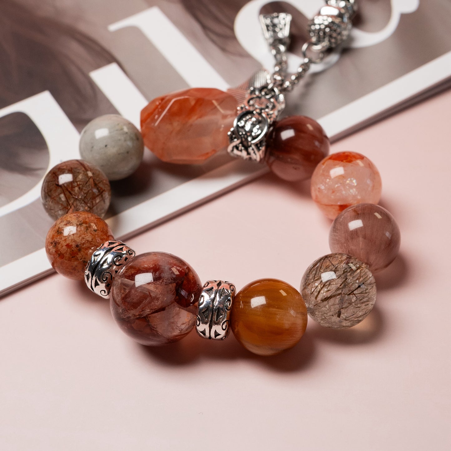 Celestial Power Stack – Super Seven, Garden Phantom & Scarlet Flower Quartz– Natural Healing Crystals Jewelry – Handmade Natural Crystals|「Ethereal Veil」