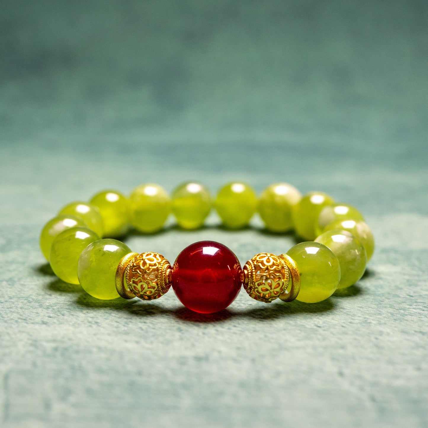 Vital Glow Bracelet – Qingti Naigai Xiuyan Jade & Red Agate– Natural Healing Crystals Jewelry – Handmade Natural Crystals|「Ethereal Veil」