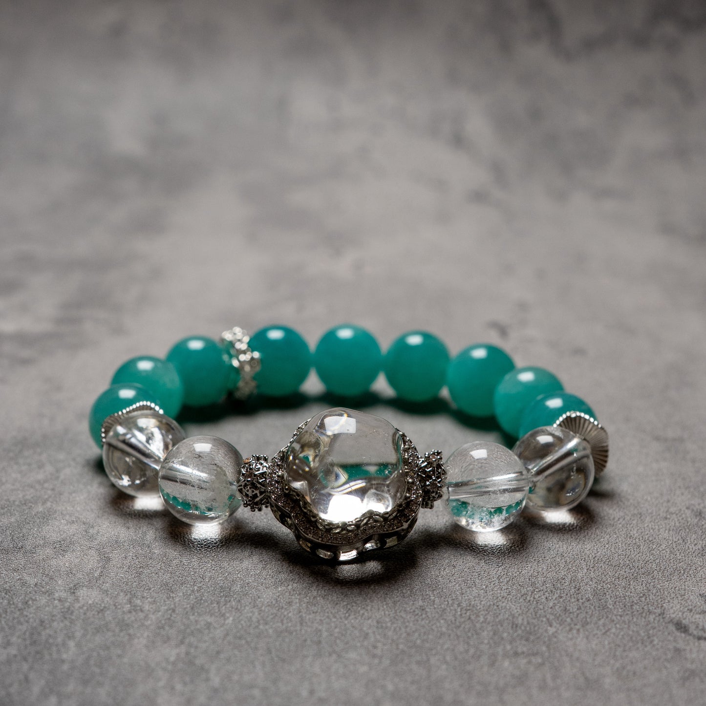 ruth & Calm Bracelet – Amazonite + Clear Quartz– Natural Healing Crystals Jewelry – Handmade Natural Crystals|「Ethereal Veil」