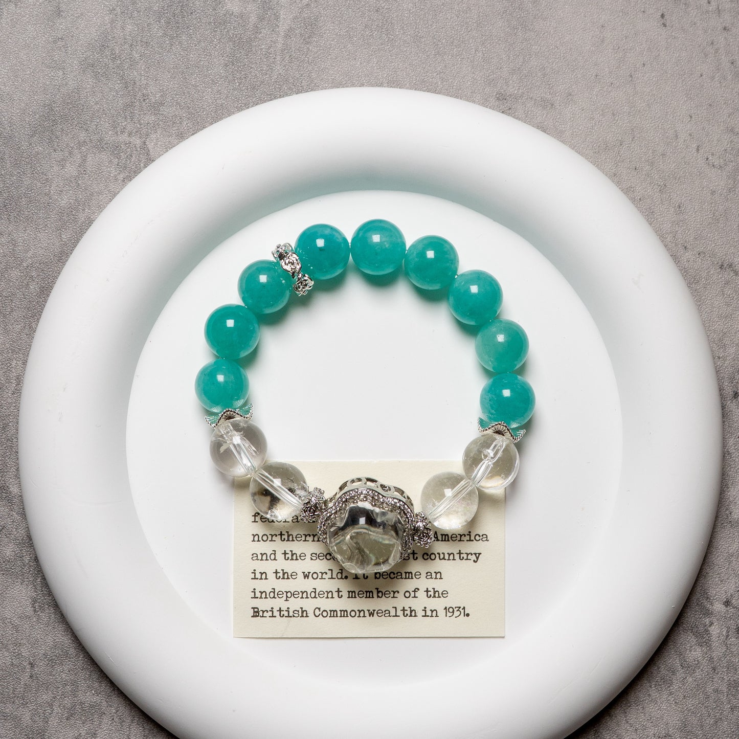 ruth & Calm Bracelet – Amazonite + Clear Quartz– Natural Healing Crystals Jewelry – Handmade Natural Crystals|「Ethereal Veil」