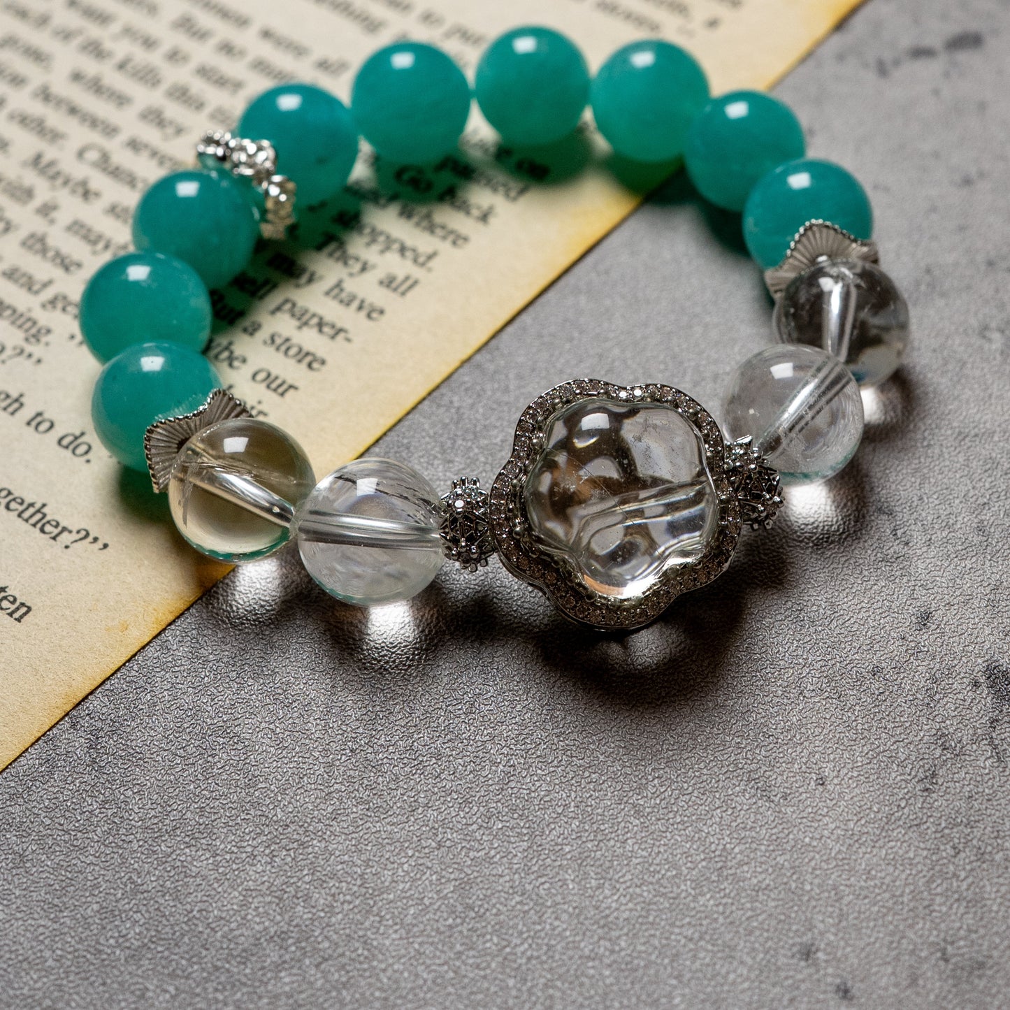 ruth & Calm Bracelet – Amazonite + Clear Quartz– Natural Healing Crystals Jewelry – Handmade Natural Crystals|「Ethereal Veil」