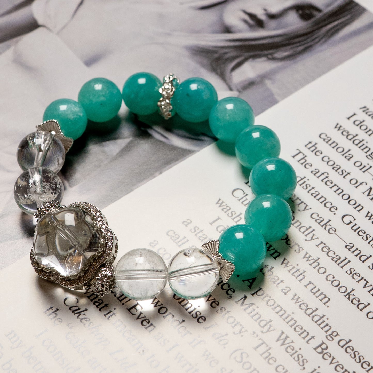 ruth & Calm Bracelet – Amazonite + Clear Quartz– Natural Healing Crystals Jewelry – Handmade Natural Crystals|「Ethereal Veil」