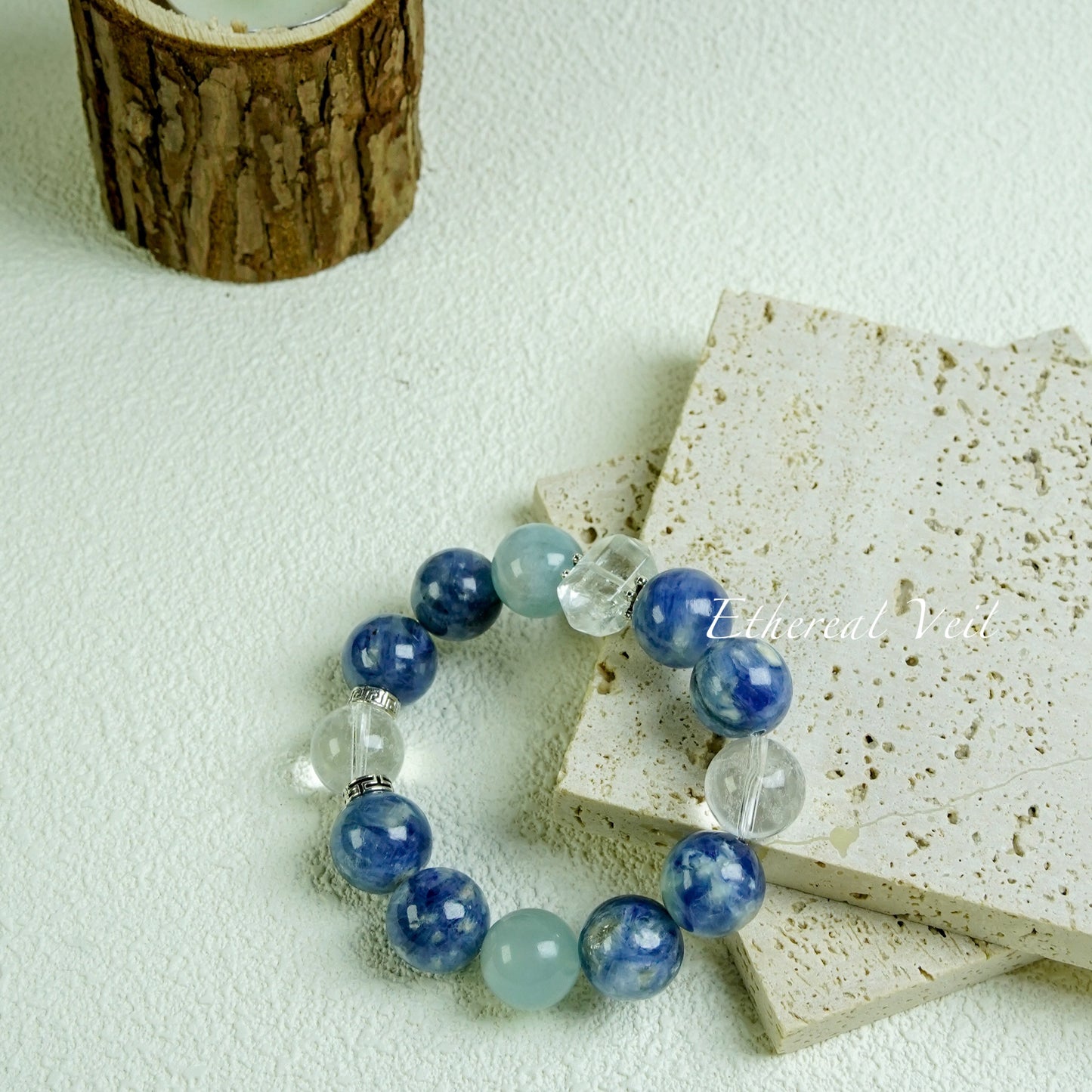 Blue Aura Harmony Bracelet – Emotional Healing Trio– Natural Healing Crystals Jewelry – Handmade Natural Crystals|「Ethereal Veil」