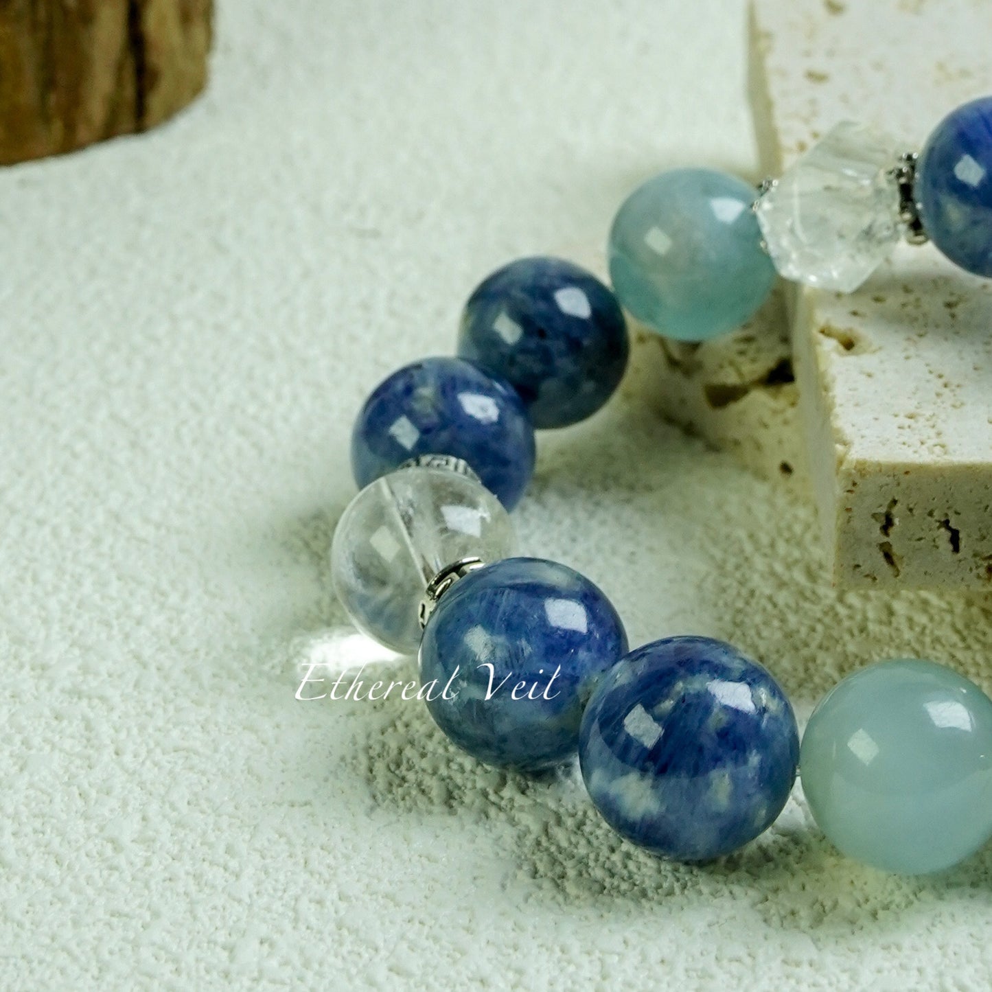 Blue Aura Harmony Bracelet – Emotional Healing Trio– Natural Healing Crystals Jewelry – Handmade Natural Crystals|「Ethereal Veil」