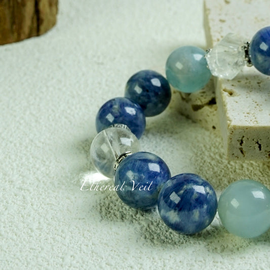 Blue Aura Harmony Bracelet – Emotional Healing Trio– Natural Healing Crystals Jewelry – Handmade Natural Crystals|「Ethereal Veil」