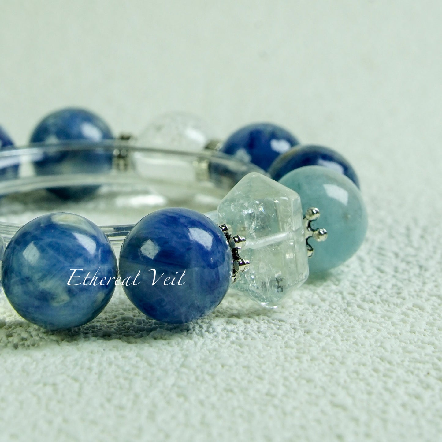 Blue Aura Harmony Bracelet – Emotional Healing Trio– Natural Healing Crystals Jewelry – Handmade Natural Crystals|「Ethereal Veil」