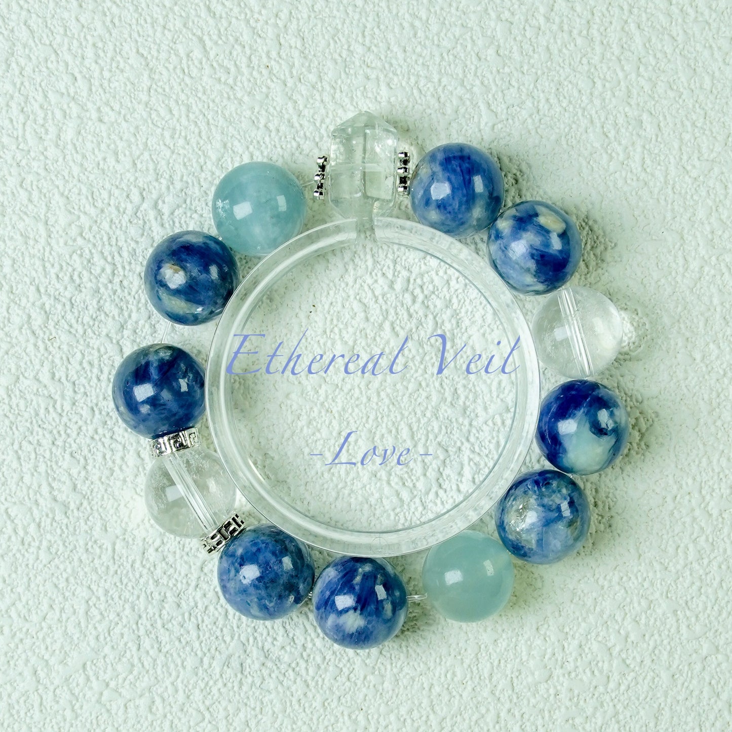 Blue Aura Harmony Bracelet – Emotional Healing Trio– Natural Healing Crystals Jewelry – Handmade Natural Crystals|「Ethereal Veil」
