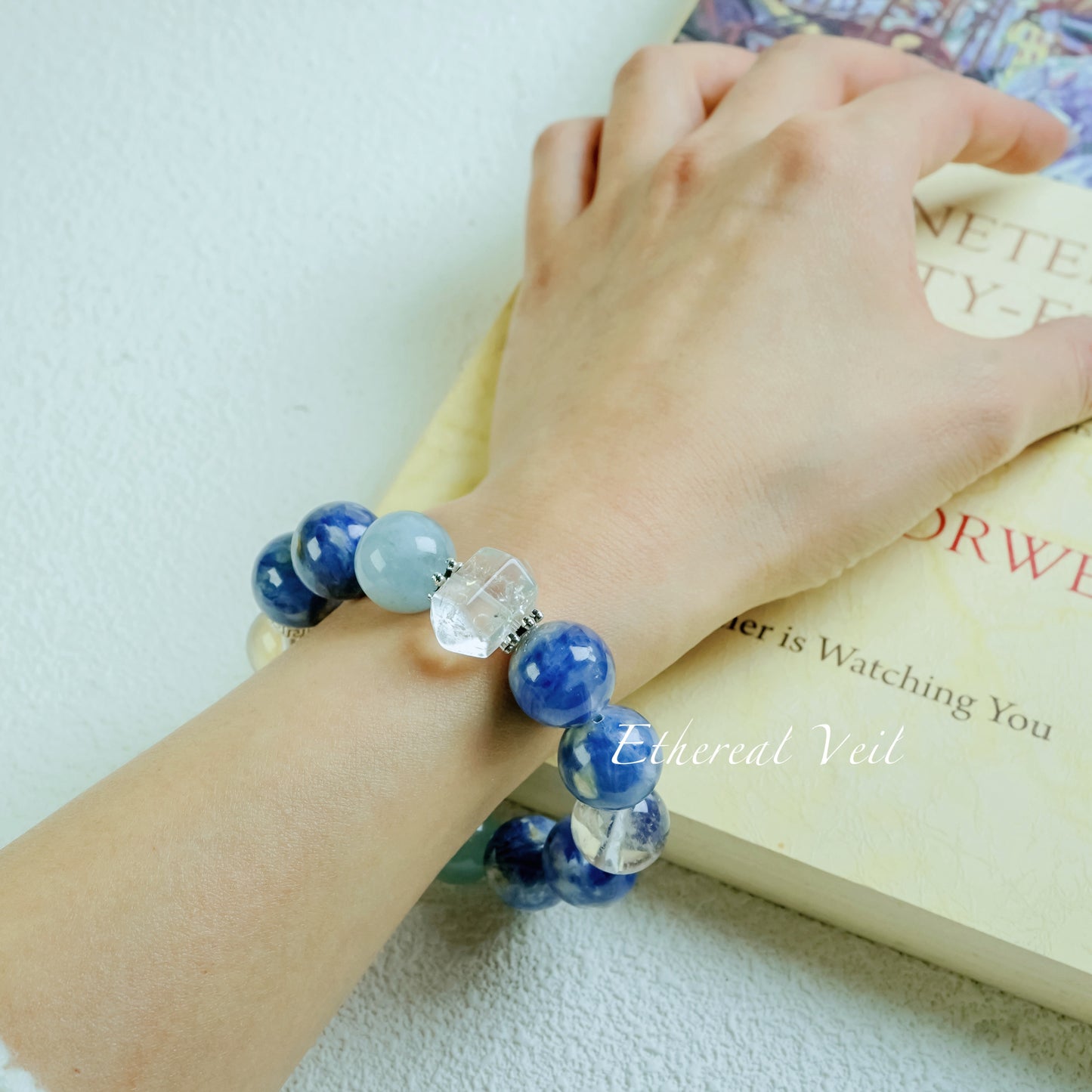 Blue Aura Harmony Bracelet – Emotional Healing Trio– Natural Healing Crystals Jewelry – Handmade Natural Crystals|「Ethereal Veil」
