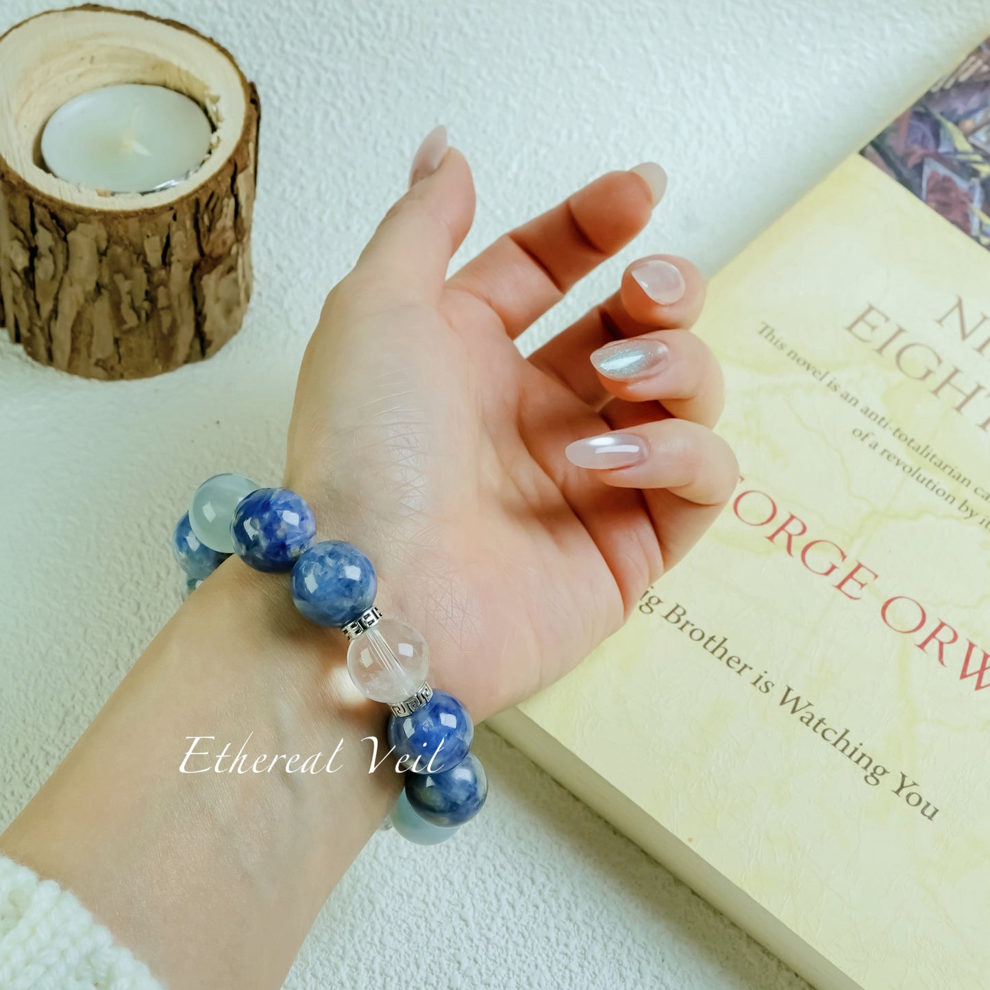 Blue Aura Harmony Bracelet – Emotional Healing Trio– Natural Healing Crystals Jewelry – Handmade Natural Crystals|「Ethereal Veil」