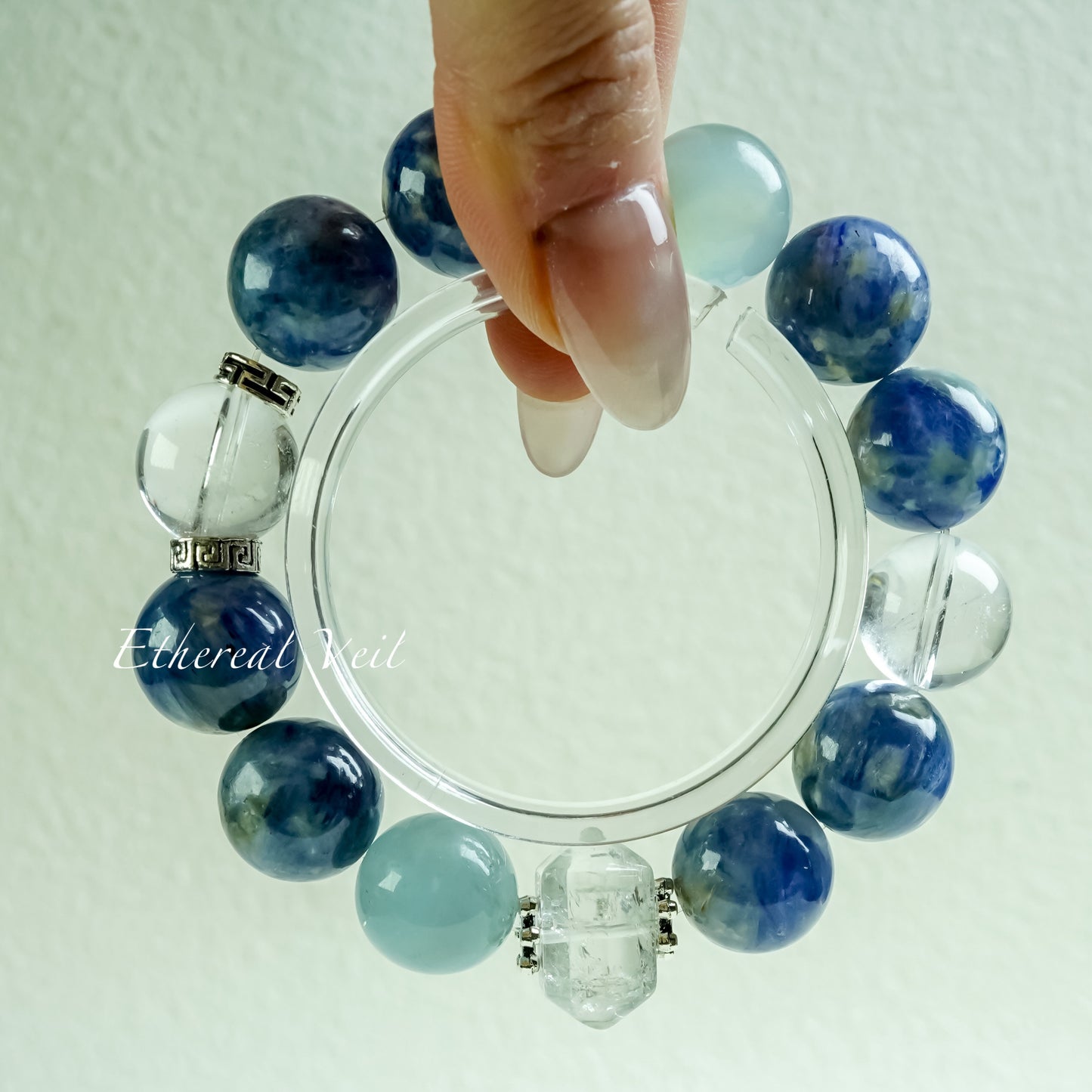 Blue Aura Harmony Bracelet – Emotional Healing Trio– Natural Healing Crystals Jewelry – Handmade Natural Crystals|「Ethereal Veil」
