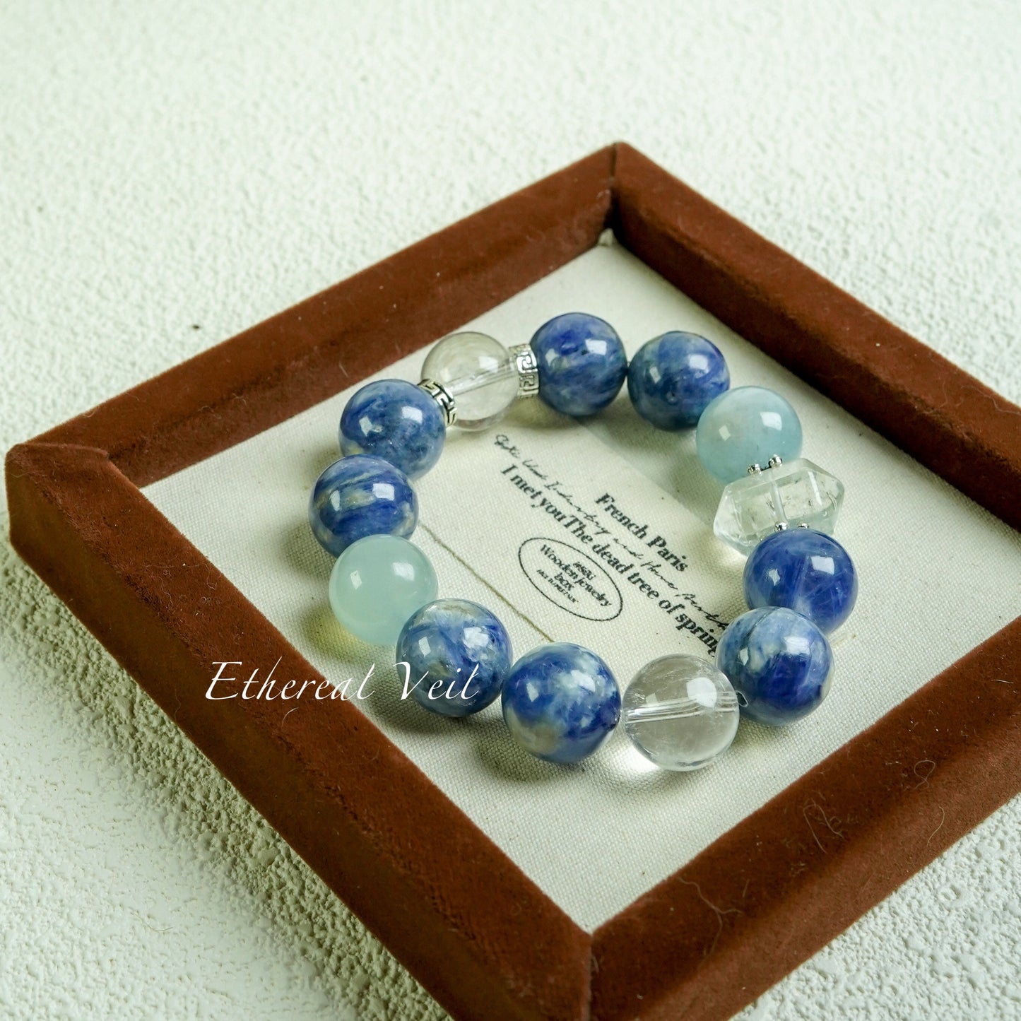 Blue Aura Harmony Bracelet – Emotional Healing Trio– Natural Healing Crystals Jewelry – Handmade Natural Crystals|「Ethereal Veil」