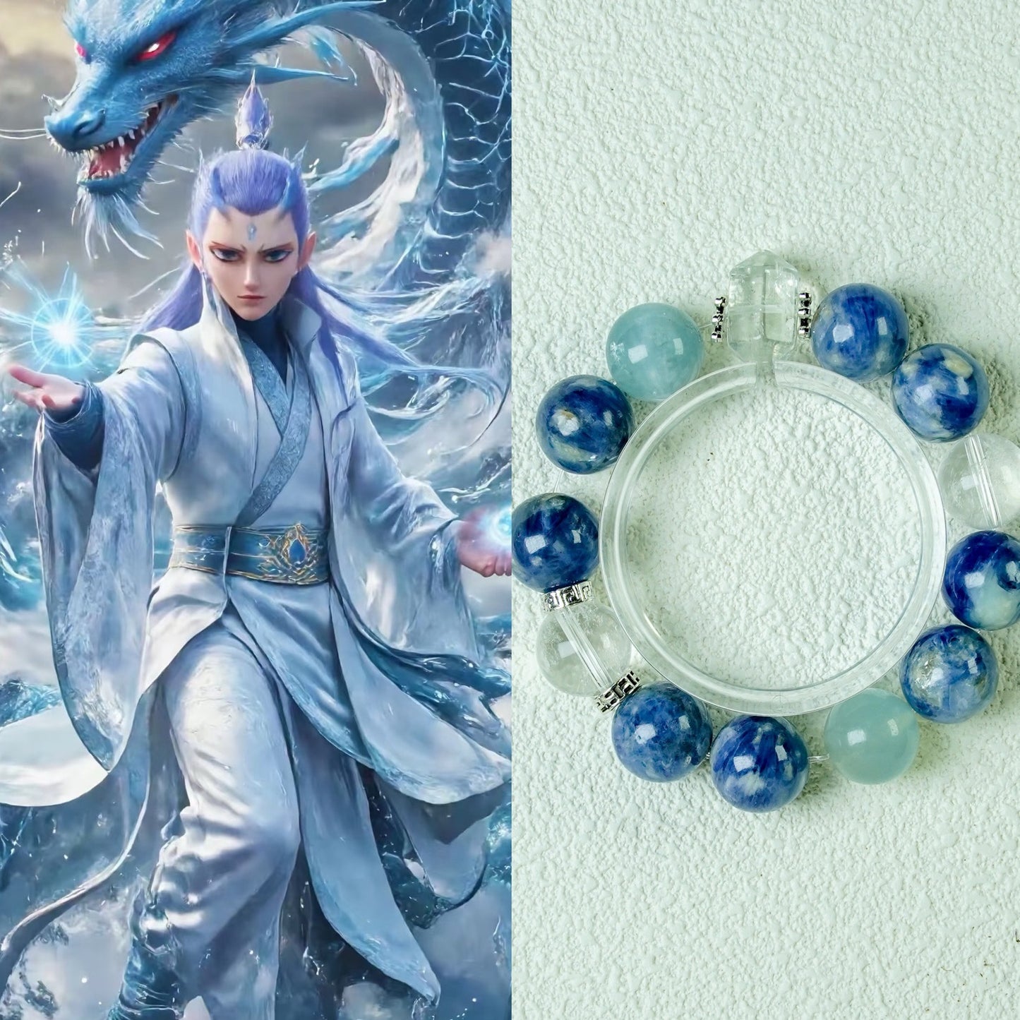 Blue Aura Harmony Bracelet – Emotional Healing Trio– Natural Healing Crystals Jewelry – Handmade Natural Crystals|「Ethereal Veil」