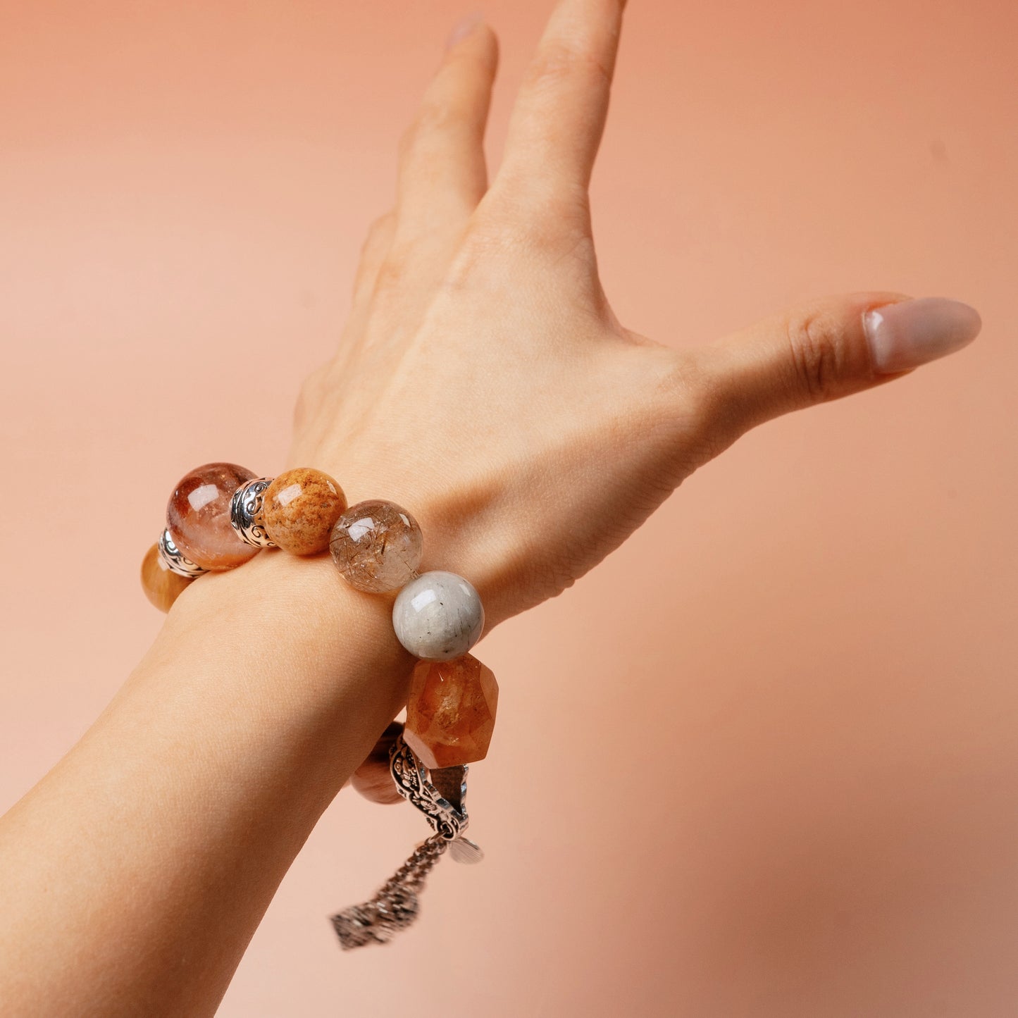 Celestial Power Stack – Super Seven, Garden Phantom & Scarlet Flower Quartz– Natural Healing Crystals Jewelry – Handmade Natural Crystals|「Ethereal Veil」