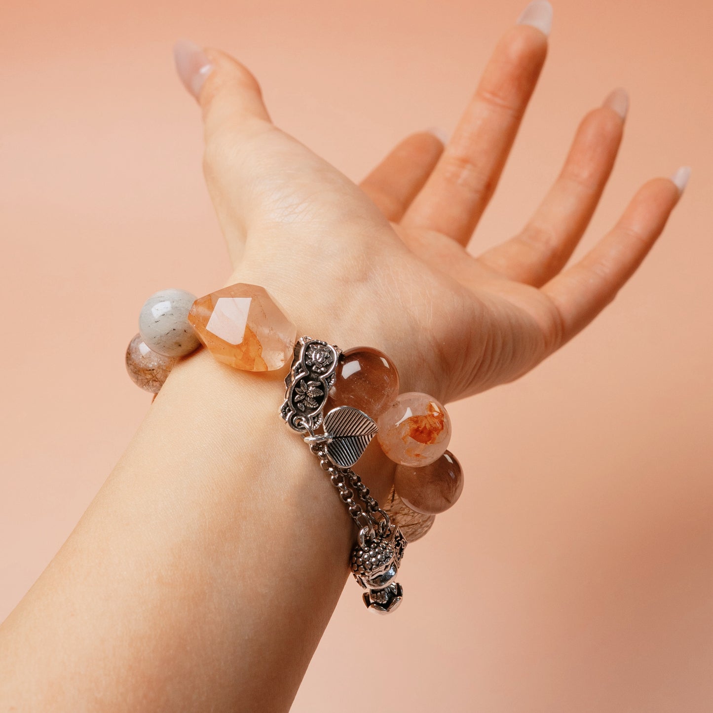 Celestial Power Stack – Super Seven, Garden Phantom & Scarlet Flower Quartz– Natural Healing Crystals Jewelry – Handmade Natural Crystals|「Ethereal Veil」