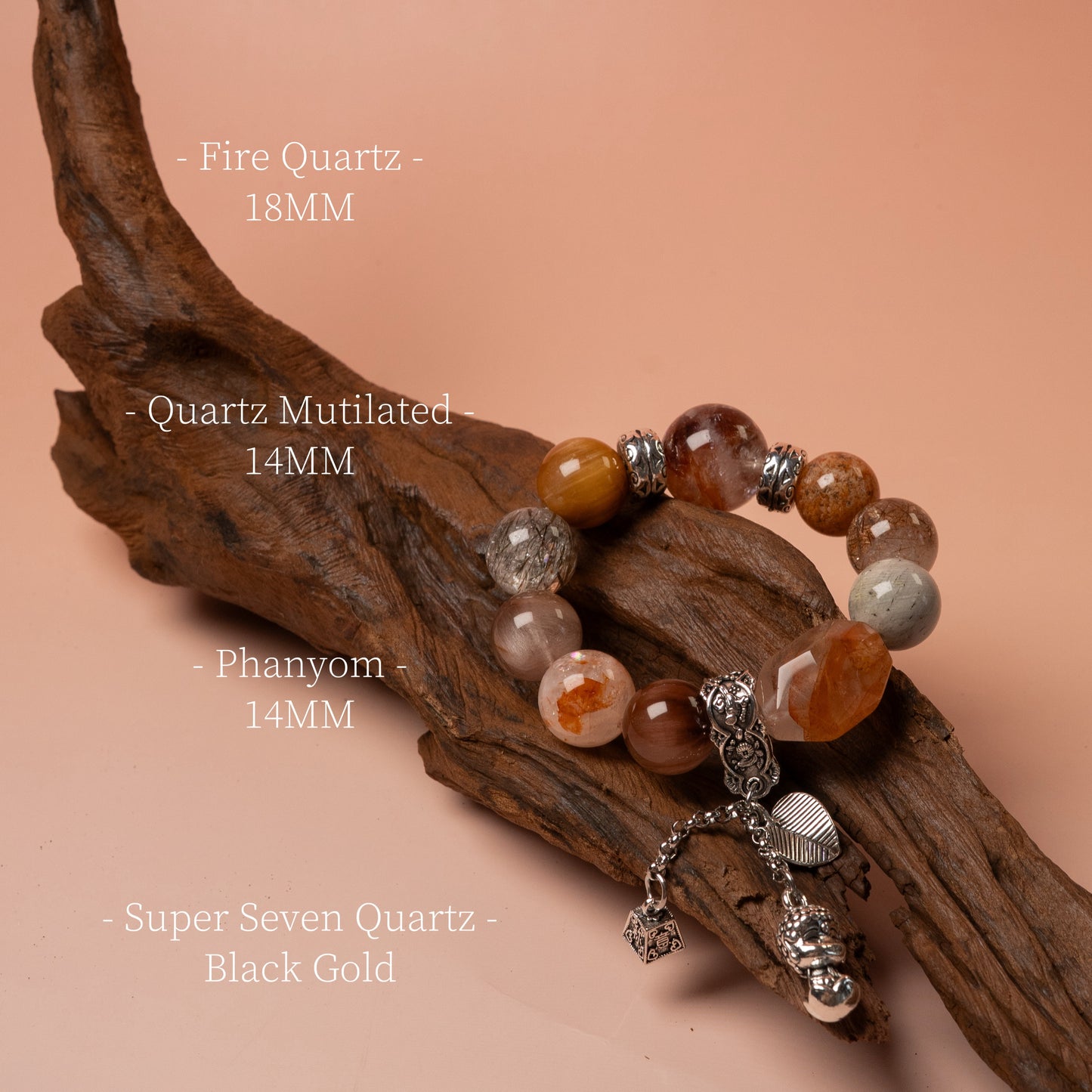 Celestial Power Stack – Super Seven, Garden Phantom & Scarlet Flower Quartz– Natural Healing Crystals Jewelry – Handmade Natural Crystals|「Ethereal Veil」