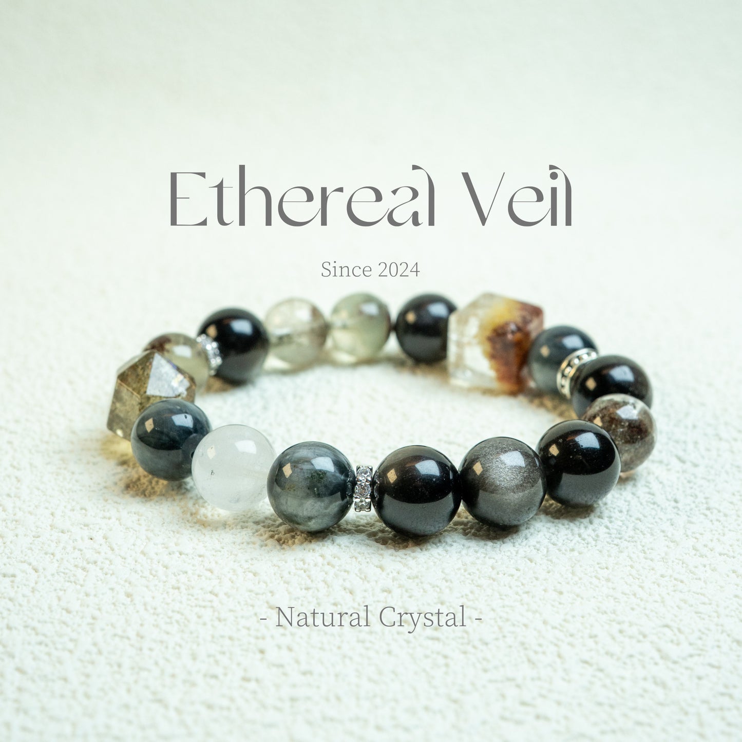Obsidian Protection Bracelet – Handcrafted Crystal Energy Jewelry-– Handmade Natural Crystals|「Ethereal Veil」