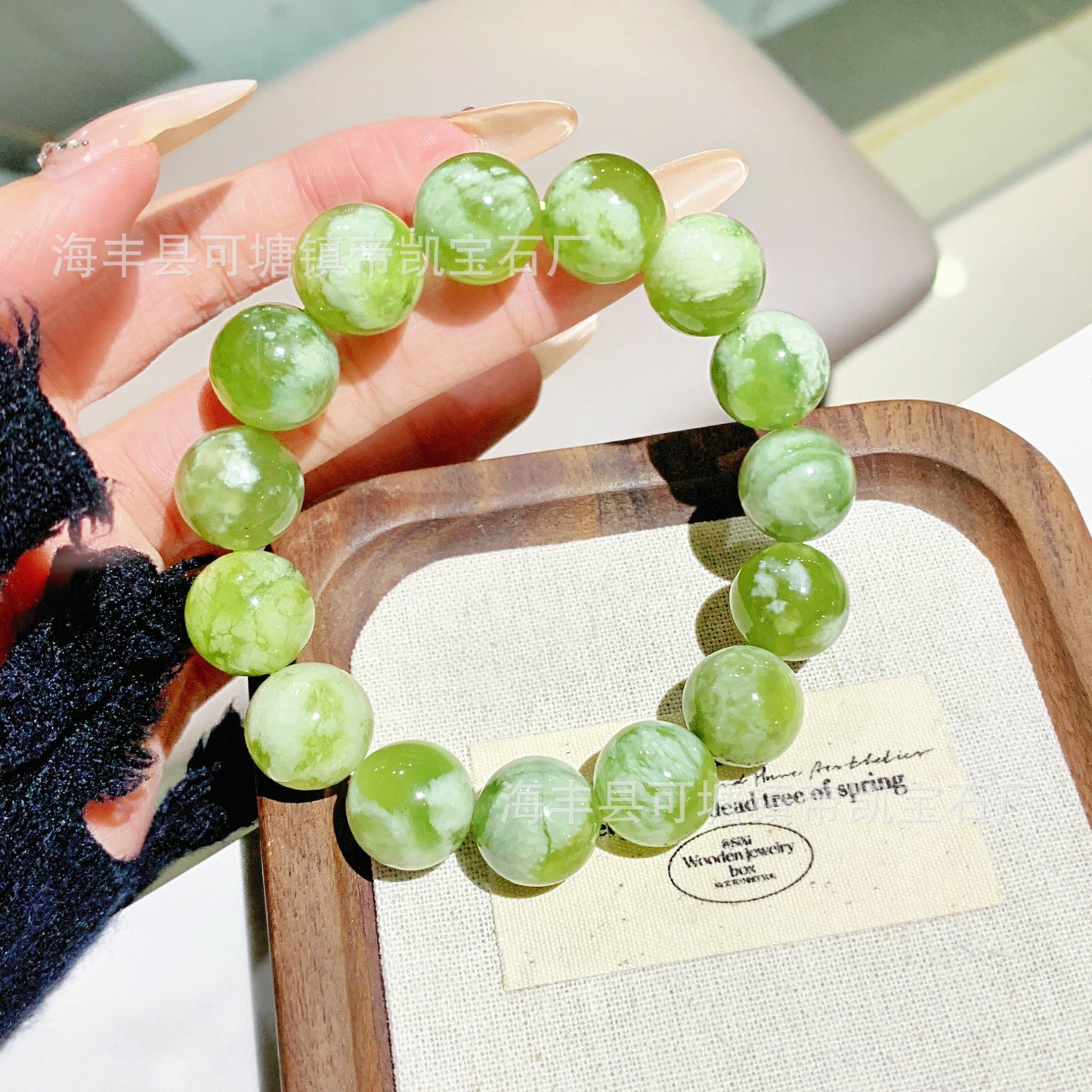 Gentle Balance – 14MM Qingti Naigai Xiuyan Jade-– Natural Healing Crystals Jewelry – Handmade Natural Crystals|「Ethereal Veil」