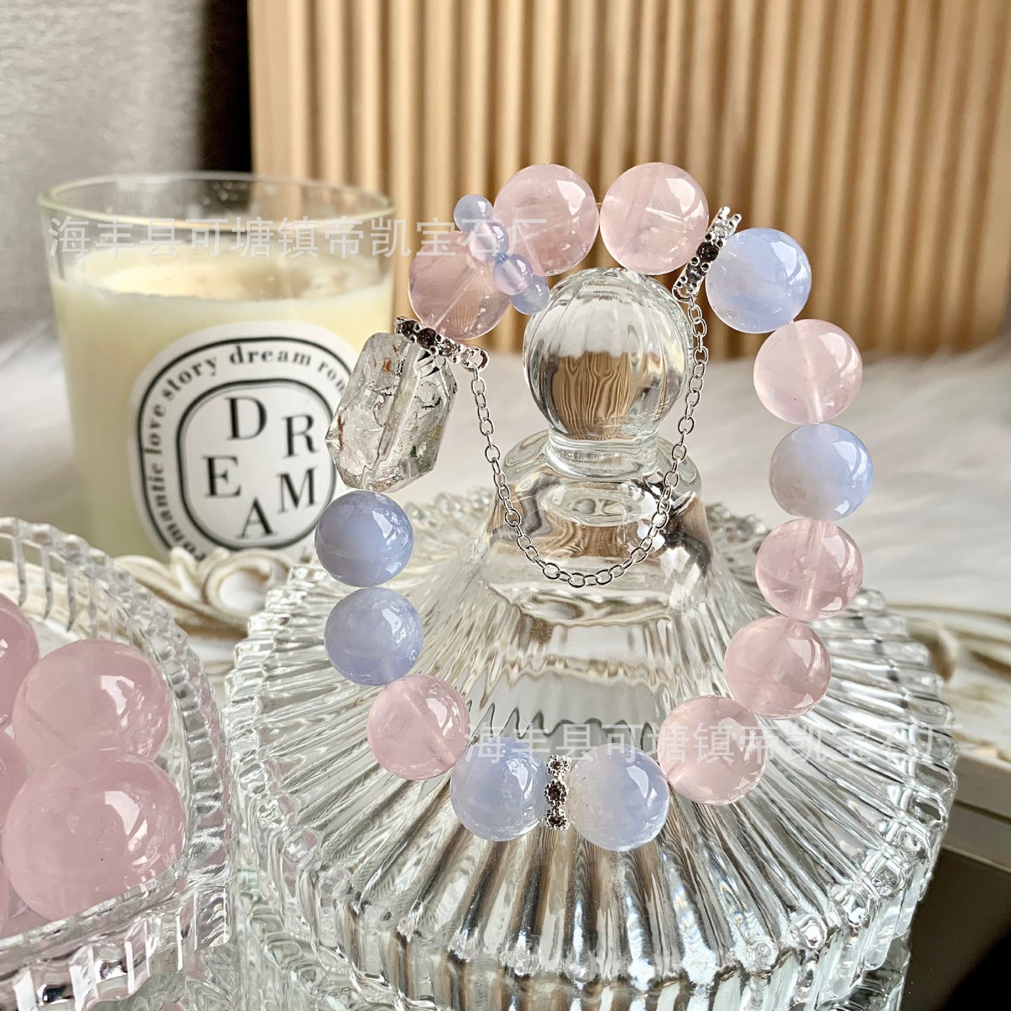 Heart & Voice Bracelet – Rose Quartz + Aquamarine – Natural Healing Crystals Jewelry – Handmade Natural Crystals|「Ethereal Veil」