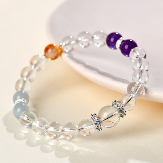 Clear Quartz & Amethyst &Aquamarine– Natural Healing Crystals Jewelry – Handmade Natural Crystals|「Ethereal Veil」