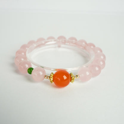 Triple Stone Healing Bracelet – Rose Quartz + Red Agate + Nephrite Jade - 10-13mm | Natural Healing Crystals Jewelry – Handmade Natural Crystals|「Ethereal Veil」