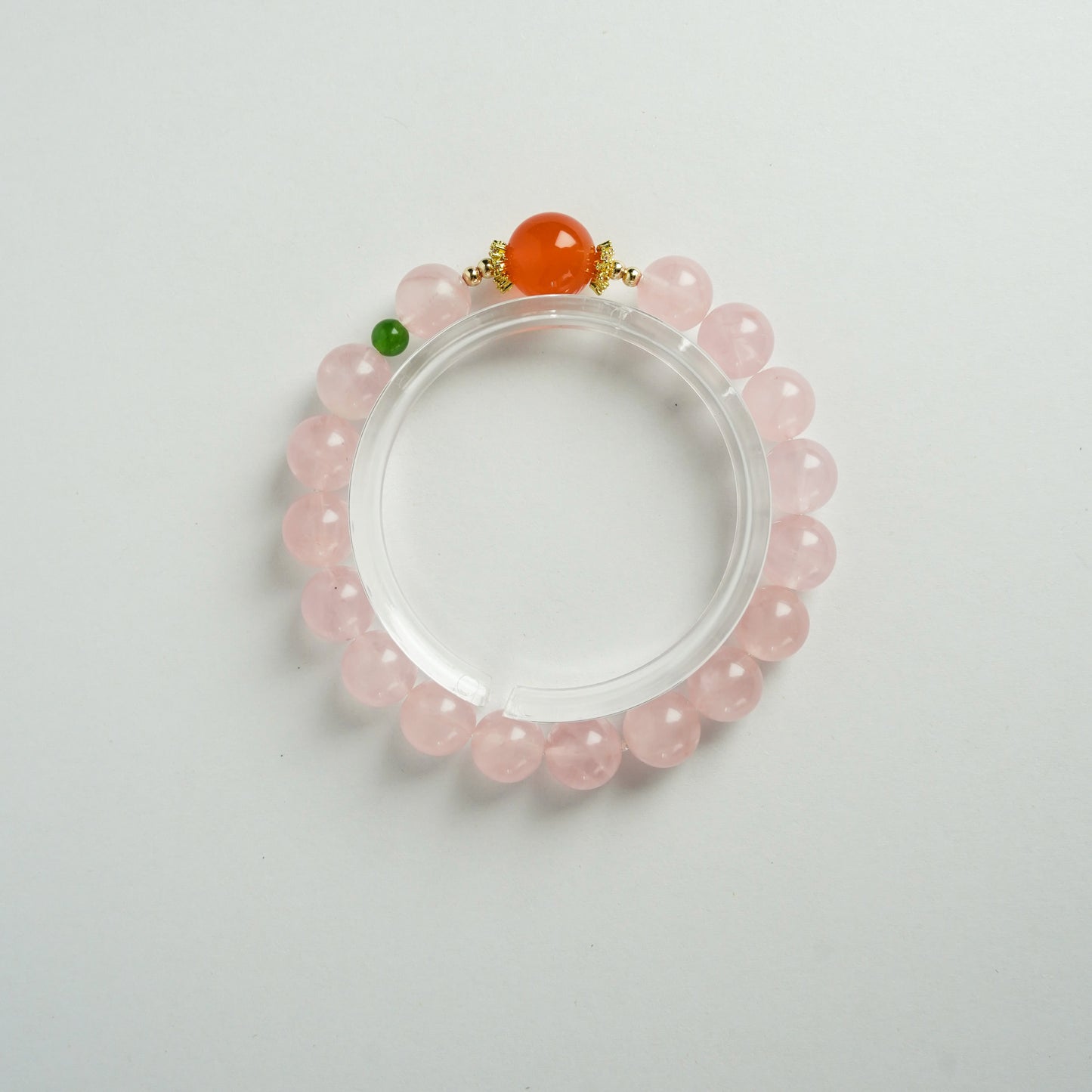 Triple Stone Healing Bracelet – Rose Quartz + Red Agate + Nephrite Jade - 10-13mm | Natural Healing Crystals Jewelry – Handmade Natural Crystals|「Ethereal Veil」