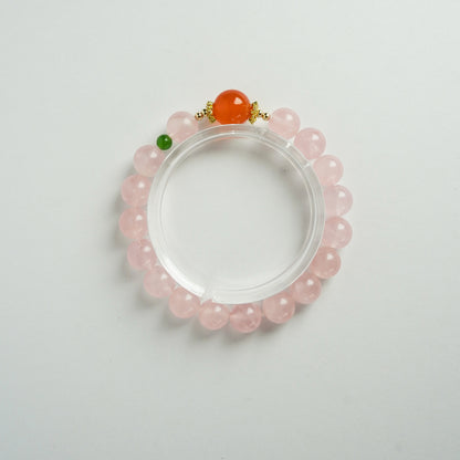 Triple Stone Healing Bracelet – Rose Quartz + Red Agate + Nephrite Jade - 10-13mm | Natural Healing Crystals Jewelry – Handmade Natural Crystals|「Ethereal Veil」