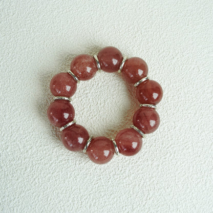 Strawberry Quartz Bracelet – 19MM– Natural Healing Crystals Jewelry – Handmade Natural Crystals|「Ethereal Veil」