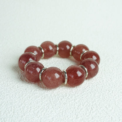 Strawberry Quartz Bracelet – 19MM– Natural Healing Crystals Jewelry – Handmade Natural Crystals|「Ethereal Veil」