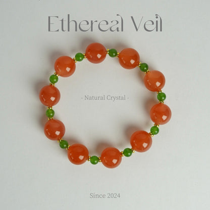 Red Agate 10mm Healing Bracelet Grounding & Vitality Stone– Natural Healing Crystals Jewelry – Handmade Natural Crystals|「Ethereal Veil」