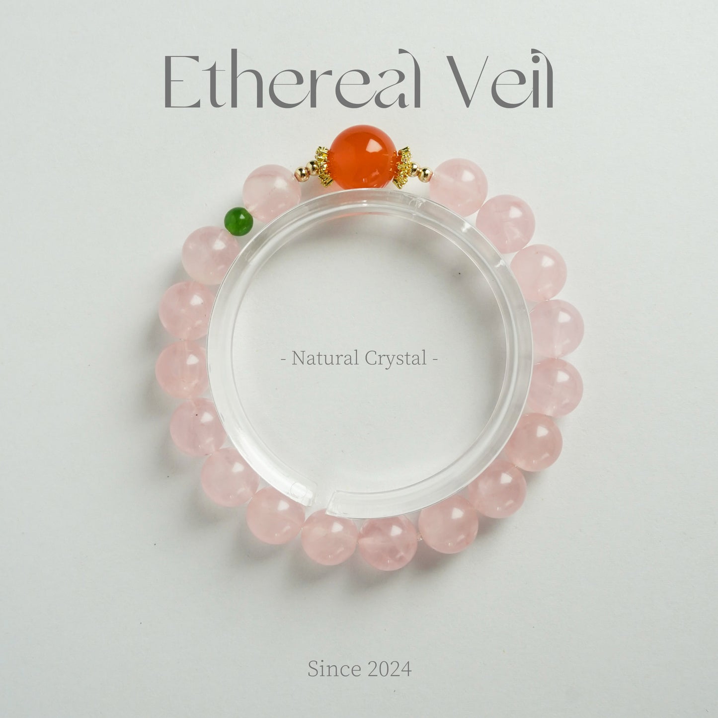 Triple Stone Healing Bracelet – Rose Quartz + Red Agate + Nephrite Jade - 10-13mm | Natural Healing Crystals Jewelry – Handmade Natural Crystals|「Ethereal Veil」