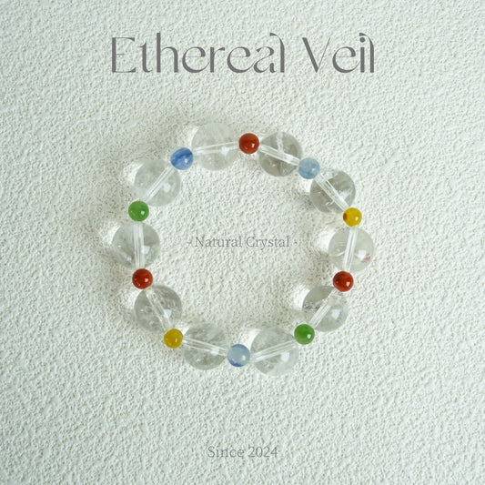 Natural Clear Quartz Bracelet – 14MM Energy Amplification Stone– Handmade Natural Crystals|「Ethereal Veil」