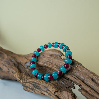 Red Agate & Amazonite Bracelet | 6mm-7mm Beads | Courage + Communication Stone– Natural Healing Crystals Jewelry – Handmade Natural Crystals|「Ethereal Veil」
