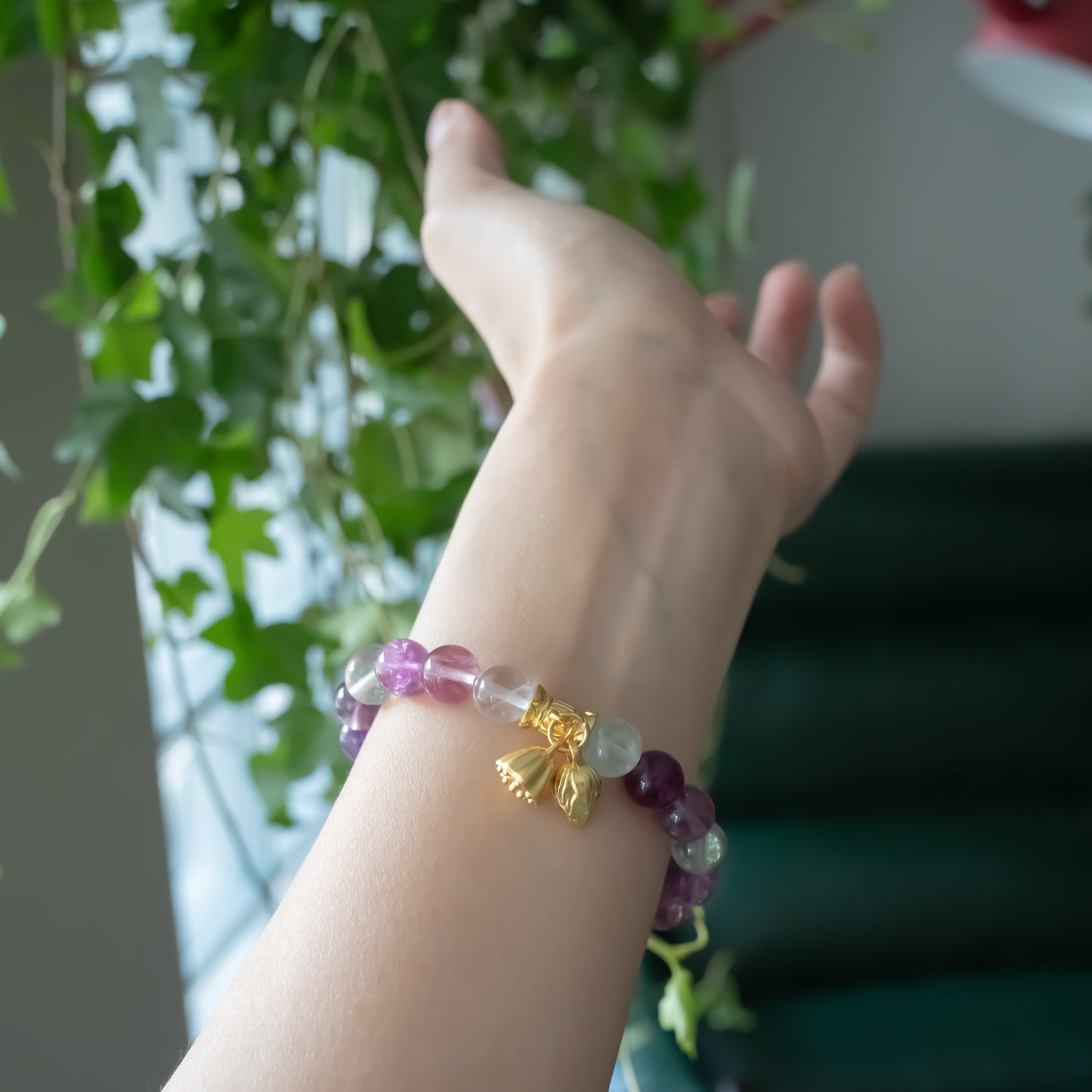 Purple & White Fluorite Bracelet 10mm| Mental Clarity & Protection– Natural Healing Crystals Jewelry – Handmade Natural Crystals|「Ethereal Veil」