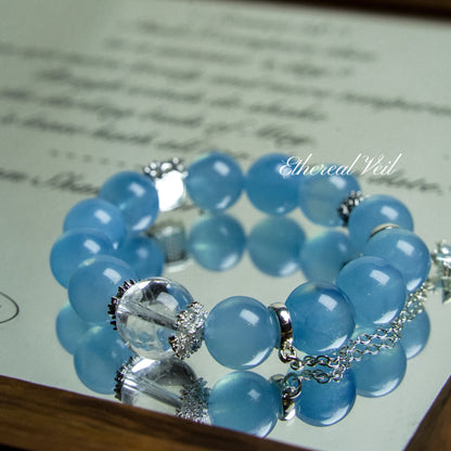 Ocean Whisper Bracelet – Emotional Balance Crystal Duo– Natural Healing Crystals Jewelry – Handmade Natural Crystals|「Ethereal Veil」
