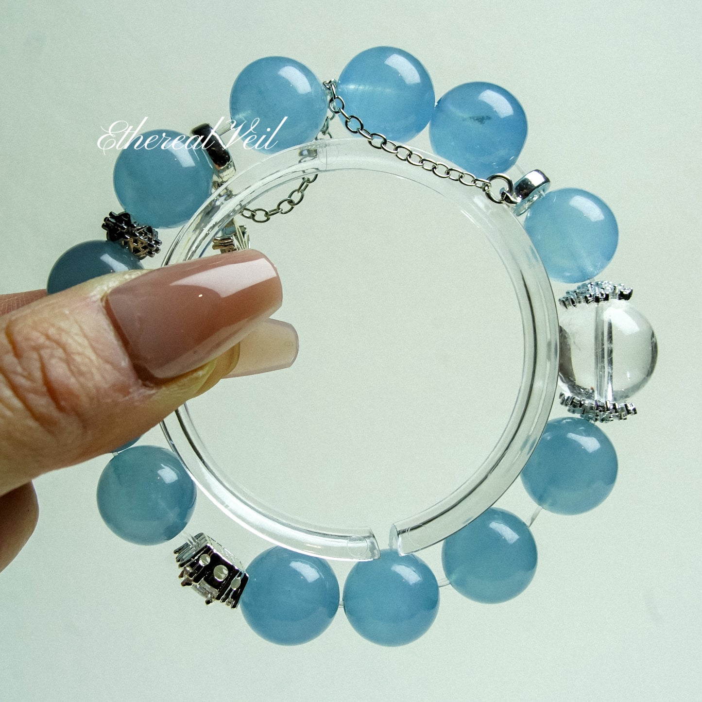 Ocean Whisper Bracelet – Emotional Balance Crystal Duo– Natural Healing Crystals Jewelry – Handmade Natural Crystals|「Ethereal Veil」