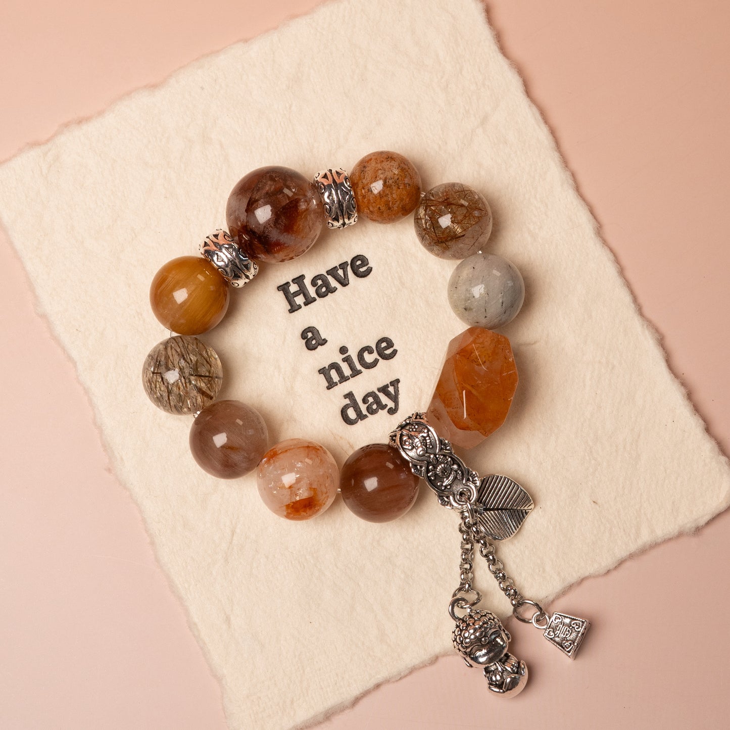Celestial Power Stack – Super Seven, Garden Phantom & Scarlet Flower Quartz– Natural Healing Crystals Jewelry – Handmade Natural Crystals|「Ethereal Veil」