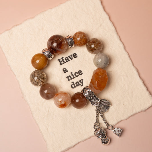 Celestial Power Stack – Super Seven, Garden Phantom & Scarlet Flower Quartz– Natural Healing Crystals Jewelry – Handmade Natural Crystals|「Ethereal Veil」