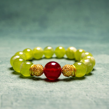 Vital Glow Bracelet – Qingti Naigai Xiuyan Jade & Red Agate– Natural Healing Crystals Jewelry – Handmade Natural Crystals|「Ethereal Veil」