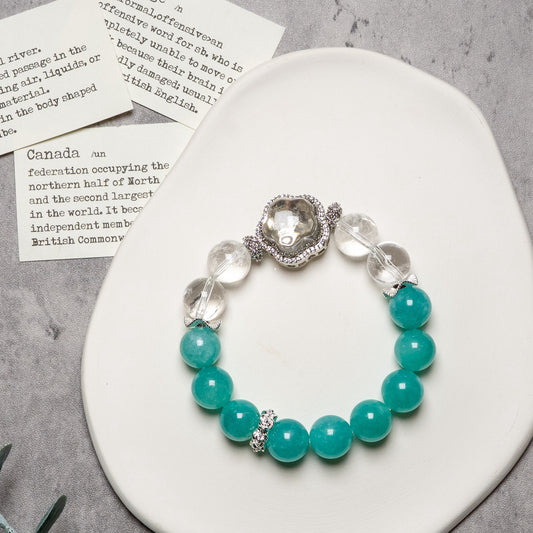 ruth & Calm Bracelet – Amazonite + Clear Quartz– Natural Healing Crystals Jewelry – Handmade Natural Crystals|「Ethereal Veil」