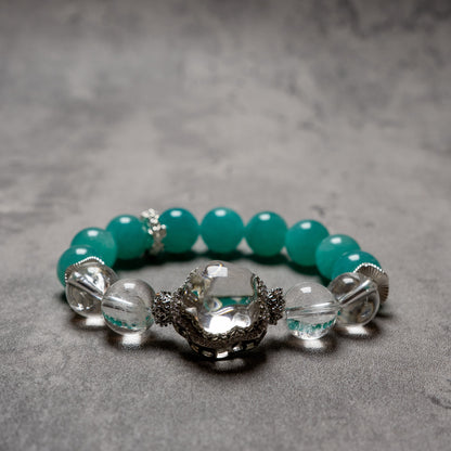 ruth & Calm Bracelet – Amazonite + Clear Quartz– Natural Healing Crystals Jewelry – Handmade Natural Crystals|「Ethereal Veil」