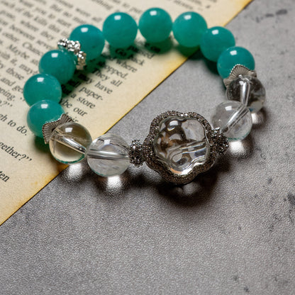 ruth & Calm Bracelet – Amazonite + Clear Quartz– Natural Healing Crystals Jewelry – Handmade Natural Crystals|「Ethereal Veil」
