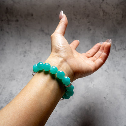 ruth & Calm Bracelet – Amazonite + Clear Quartz– Natural Healing Crystals Jewelry – Handmade Natural Crystals|「Ethereal Veil」