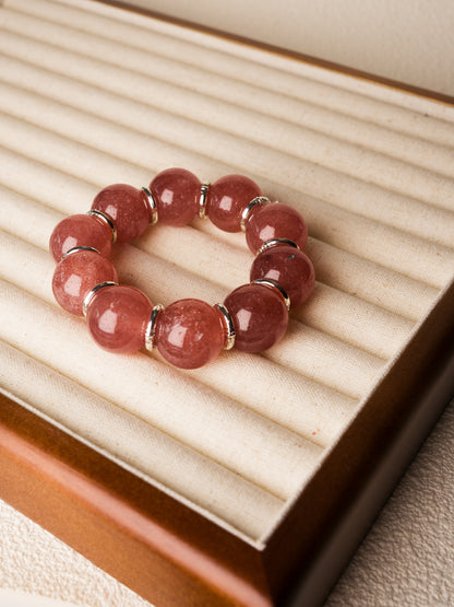 Strawberry Quartz Bracelet – 19MM– Natural Healing Crystals Jewelry – Handmade Natural Crystals|「Ethereal Veil」